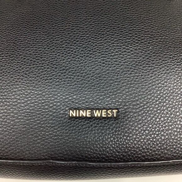 Nine West Josie Black Satchel Handbag Purse Pebble Vegan Leather Modern Classic - Picture 15 of 16
